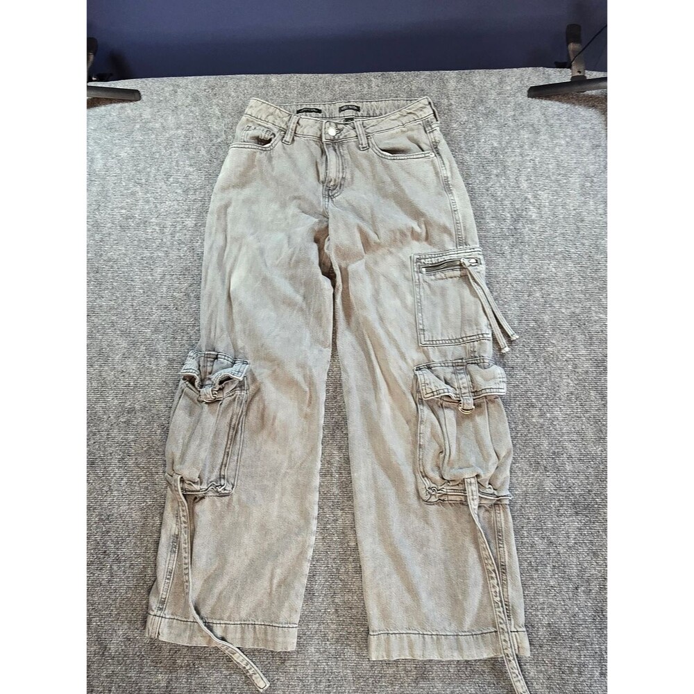 Wild Fable Cargo Jeans Womens 2 Gray Baggy Wide Leg Y2K Utility Skater Pants